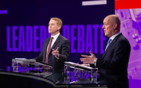 Labour leader Chris Hipkins and National leader Christopher Luxon at the 1News party leaders' debate.