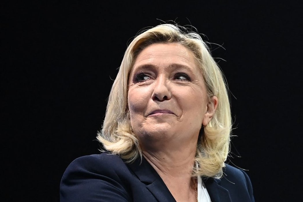 French far-right Rassemblement National (RN) party Member of Parliament and presidential candidate Marine Le Pen speaks during a campaign rally in Perpignan, southern France, on April 7, 2022.