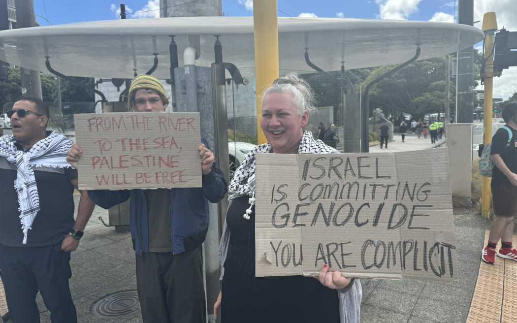 Politicians and protesters gathered on the steps at parliament on 13 February 2024, calling for more action in regards to the war in Gaza.