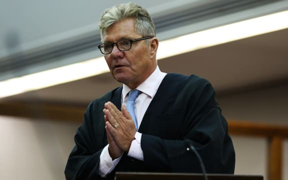 Mark Lundy's lawyer Ross Burns during his  opening speech.