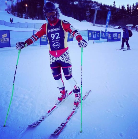 Tongan skier Kasete Naufahu Skeen after his first race back in Klovsjoe, Sweden.