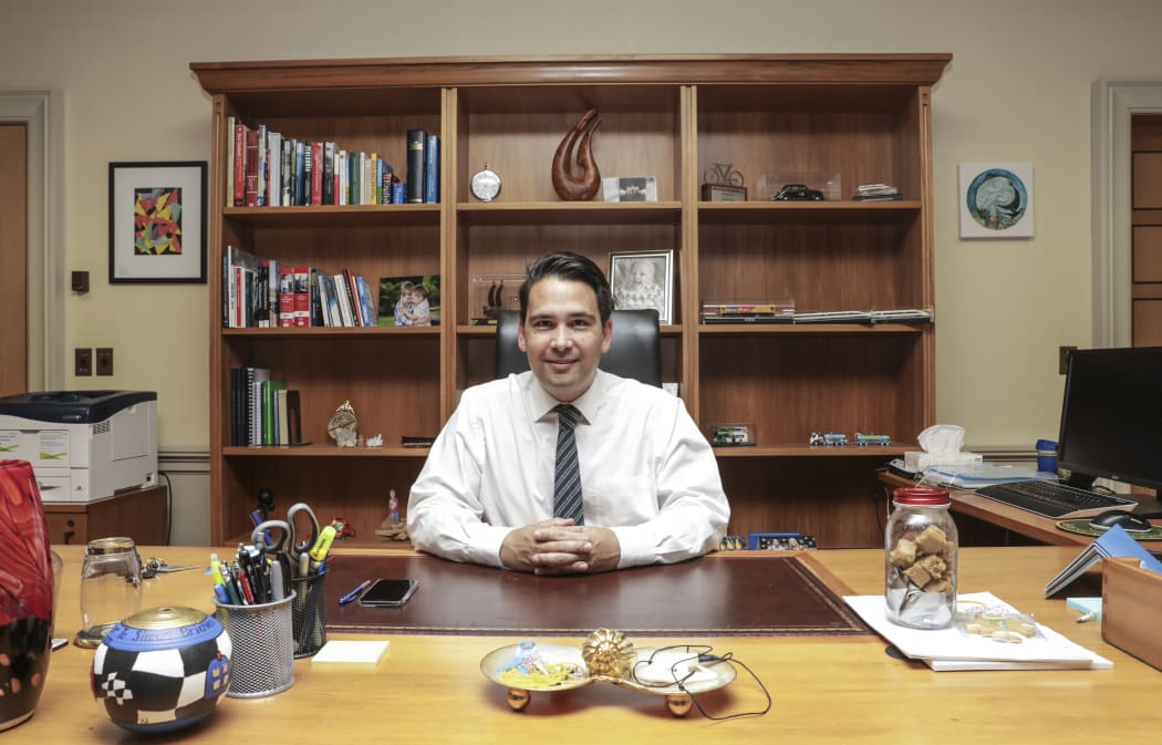 Simon Bridges in his office.