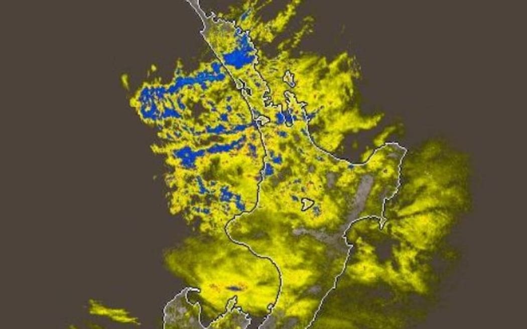 MetService's rain radar at 12pm on Saturday showed the North Island being drenched in downpours.