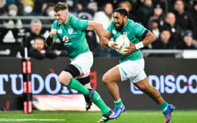 Bundee Aki in action during the All Blacks vs Ireland international test match at Forsyth Barr Stadium, Dunedin