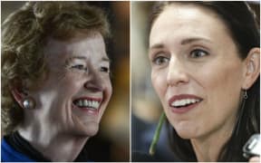 Mary Robinson, left, former President of Ireland and UN High Commissioner for Human Rights, and Jacinda Ardern, Prime Minister of New Zealand.