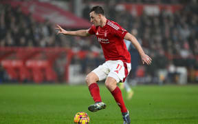 Chris Wood of Nottingham Forest is in action during the Premier League match between Nottingham Forest and Tottenham Hotspur at the City Ground in Nottingham, England, on December 26, 2024. (Photo by MI News/NurPhoto) (Photo by MI News / NurPhoto / NurPhoto via AFP)