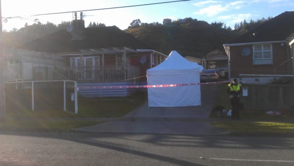 Police guarded the scene where the body was found.
