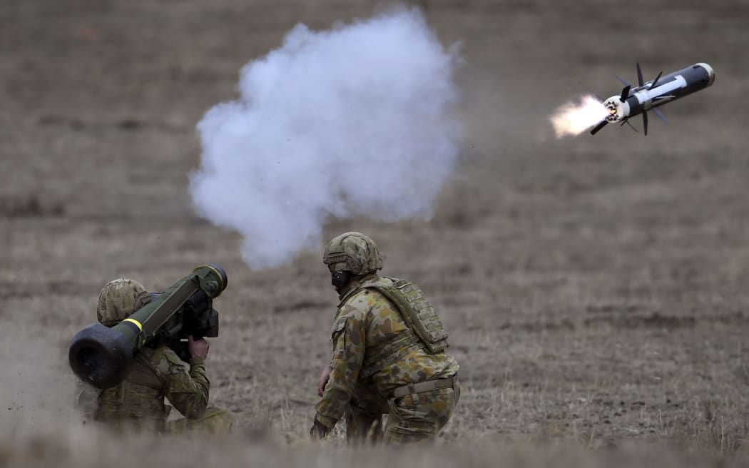Australian Army soldiers fire a Javelin anti-tank missile during Excercise Chong Ju, a live fire demonstration showcasing the army's joint combined arms capabilities at the Puckapunyal Military Base near Melbourne on May 9, 2019.