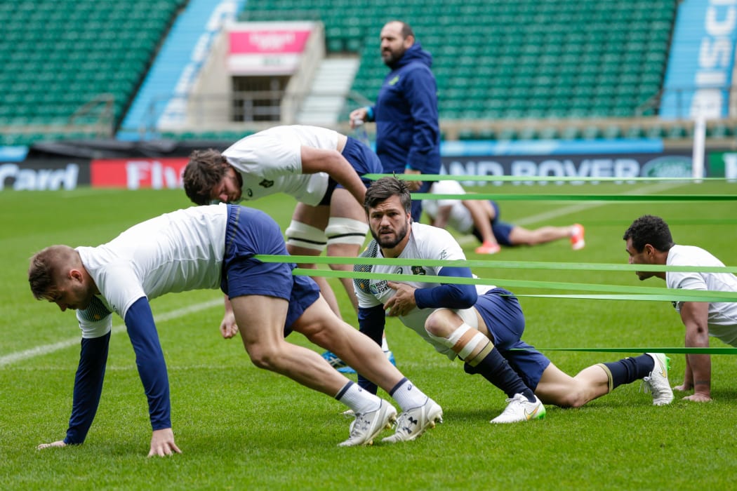 England rugby players warm up