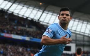 Sergio Aguero of Man City celebrates.