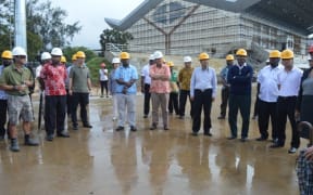 Vanuatu Prime Minister Charlot Salwai checks on progress at the Korman Complex site in Port Vila.