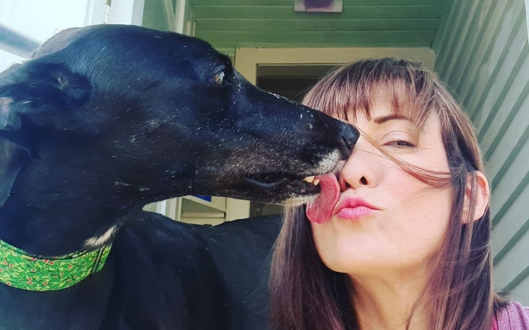 Proud dog owner Dawn Glover and her greyhound Angie.