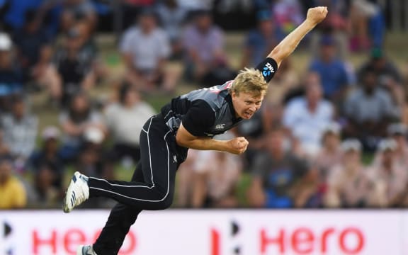 Scott Kuggeleijn playing for the Black Caps 2020.