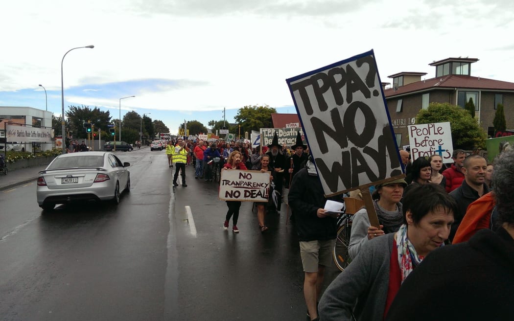 Protesters on Riccarton Road, Christchurch