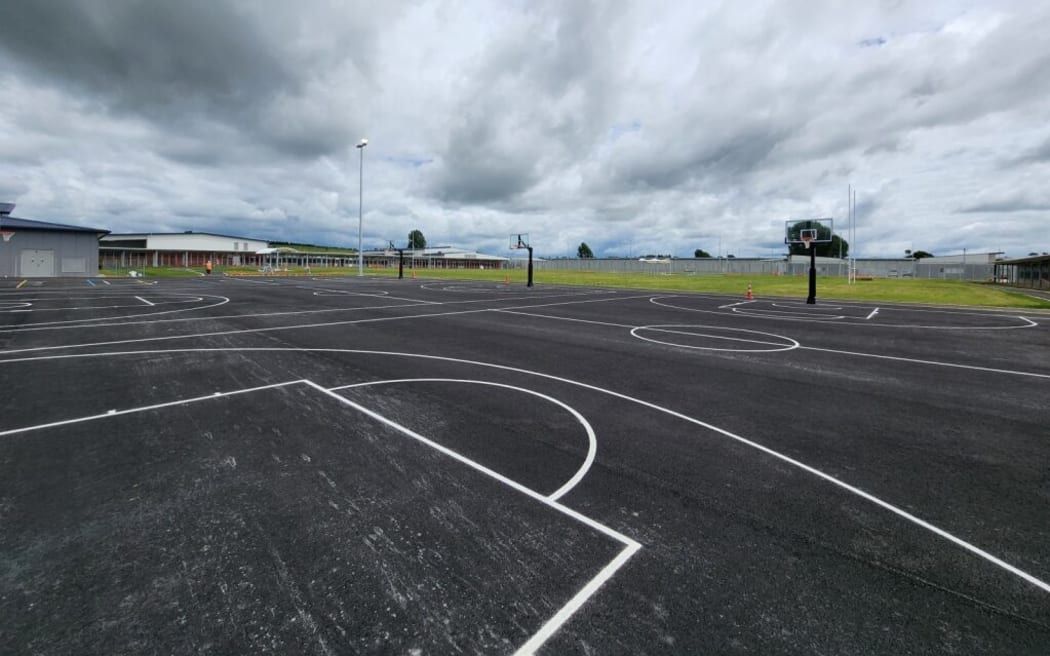 The basketball court and rugby pitch at the new 600 bed facility.