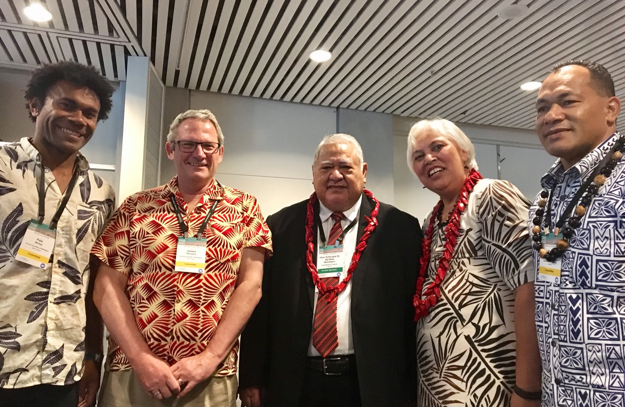 PCCC2018 team organisers with keynote speaker Samoa PM Tuilaepa (centre) and VUW’s Pala Molisa, James Renwick, Luamanuvao Winnie Laban and SPREP's Kosi Latu.