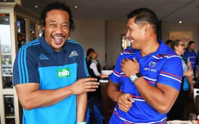 Former All Black teammates, Blues coach Tana Umaga and Manu Samoa coach Alama Ieremia.