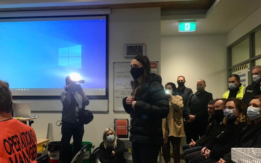 Prime Minister Jacinda Ardern and other government officials visit Nelson Tasman Civil Defence offices as recovery from last week's flooding continues.