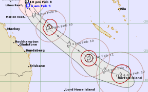 The forecast path of Tropical Cyclone Gabrielle issued by the Bureau of Meteorology at 8am on Thursday 9 February.