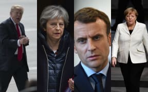 US President Donald Trump, British Prime Minister Theresa May, French President Emmanuel Macron, and German Chancellor Angela Merkel.