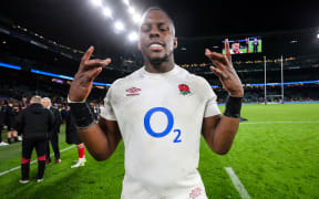 England’s Maro Itoje celebrates after the game.
