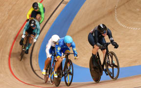 Ellesse Andrews of New Zealand in action during the women's keirin repechages - Heat one