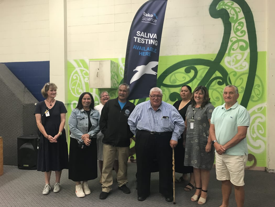 (From left) Helen Connole, Māori Party co-leader Debbie Ngarewa-Packer, Tūpoho Social Services manager Tracey Waitokia, Ngāti Ruanui chair Ngapari Nui, Te Rūnanga o Te Awa Tupua chair John Maihi, Te Ranga Tupua iwi collective co-chair Sheena Maru, Louise Allsopp and Tūpoho chair Ken Mair.