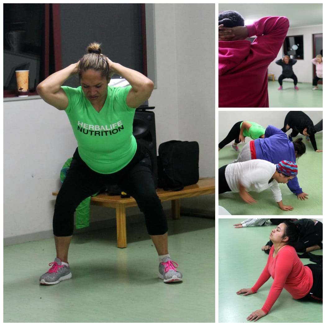 Every weekday morning from 5.30 am, the Ladies’ Army gathers in the hall at Papatuanuku Kokiri Marae to be taken through their paces by Valerie Teraitua.  They’ve so far last over 200 kilograms of weight between them.