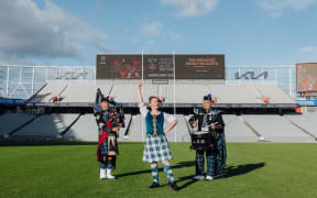 Performers from The Royal Edinburgh Military Tattoo at Auckland's Eden Park.