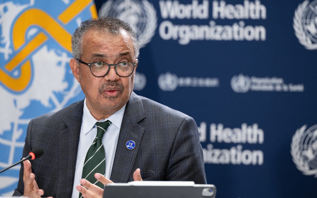 World Health Organization Director-General Tedros Adhanom Ghebreyesus speaks during a press conference at WHO headquarters in Geneva on December 15, 2023.