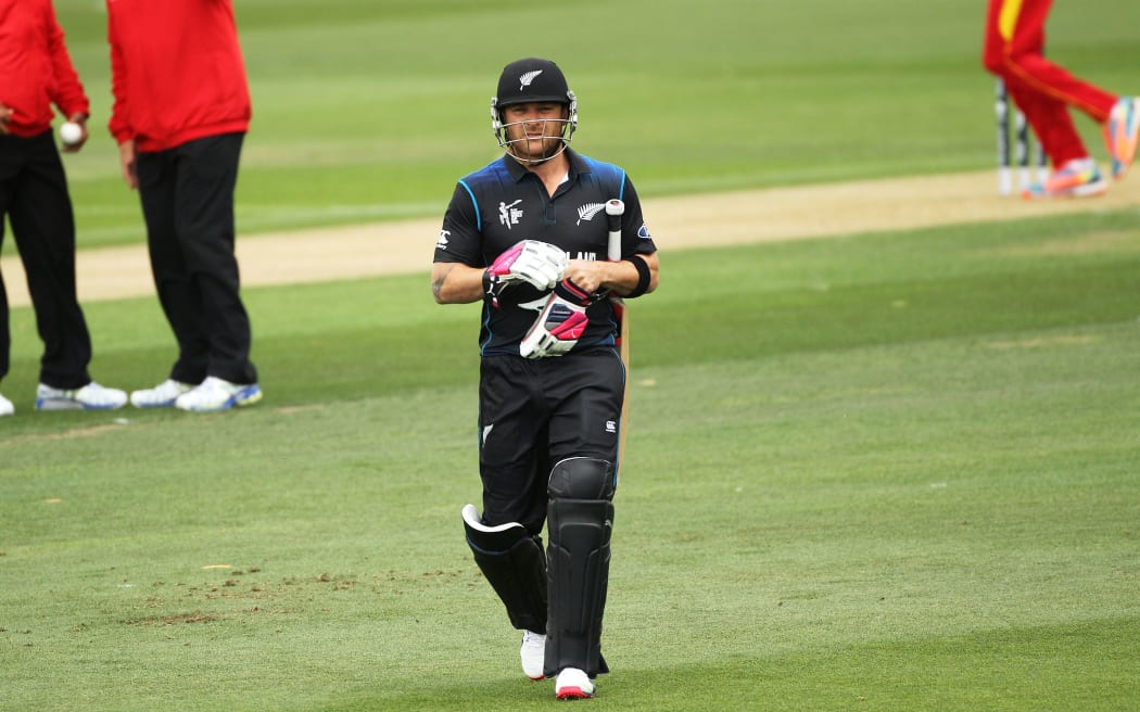 Brendon McCullum walks off after being dismissed at Lincoln