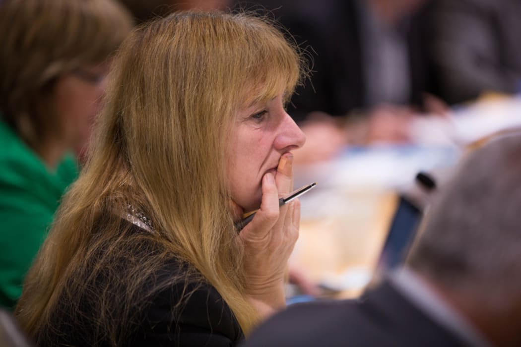 Auckland Councillor Cathy Casey at a Council meeting about the Unitary Plan. 10 August 2016.