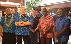 From left to right front row: Aupito William Sio, Winston Peters, Manasseh Sogavare, Jeremiah Manele.