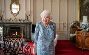 Queen Elizabeth II during an audience with Switzerland's President Ignazio Cassis (not pictured) at Windsor Castle, 28 April, 2022.