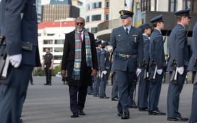 Vanuatu Prime Minister Charlot Salwai welcomed at Parliament.