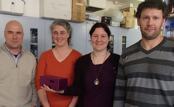 The team that have developed the Freedom4 mobile PCR device (from left): Chris Mason, Jo-Ann Stanton, Christy Rand (holding the device) and Chris Rawle.