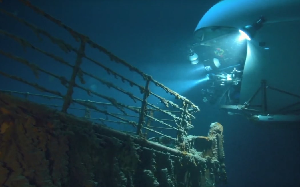 A submersible filming the wreck of the Titanic