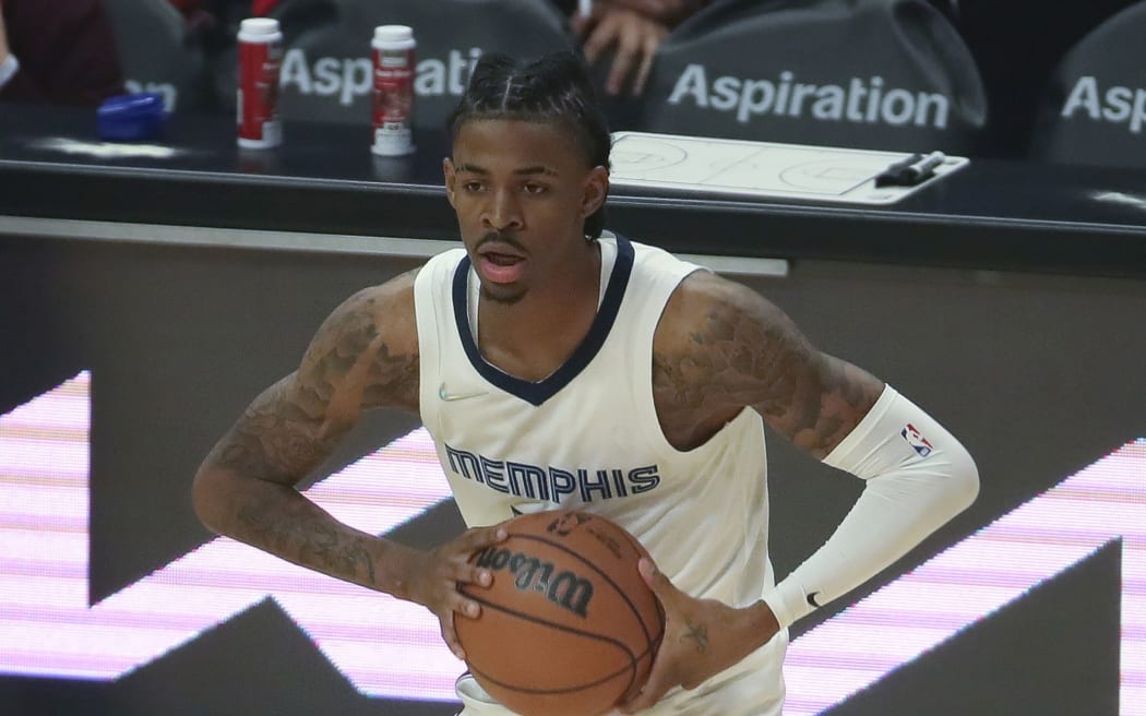 Memphis Grizzlies guard Ja Morant #12 during the Memphis Grizzlies vs Los Angeles Clippers game on October 23, 2021, at Staples Center in Los Angeles, CA. (Photo by Jevone Moore/Icon Sportswire)