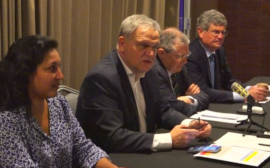 Four French Senators at a press conference in Nouméa, 17 March.