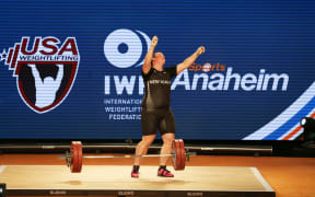 Laurel Hubbard of New Zealand competes in the Women's 90+ kg division of the IWF Weightlifting World Championships in California, 2017.