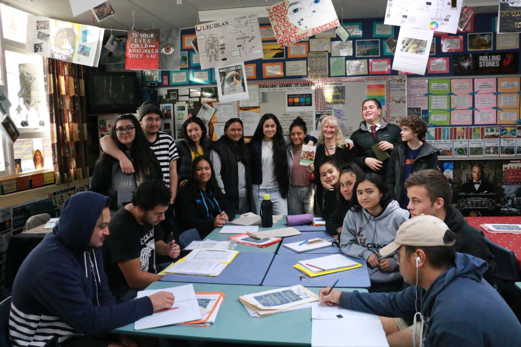 Michelle Lawrence with her Year 13 Freedom Writers class