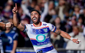 Shaun Johnson celebrates scoring.