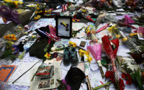 A makeshift memorial for victims near the site of the Boston Marathon bombings.