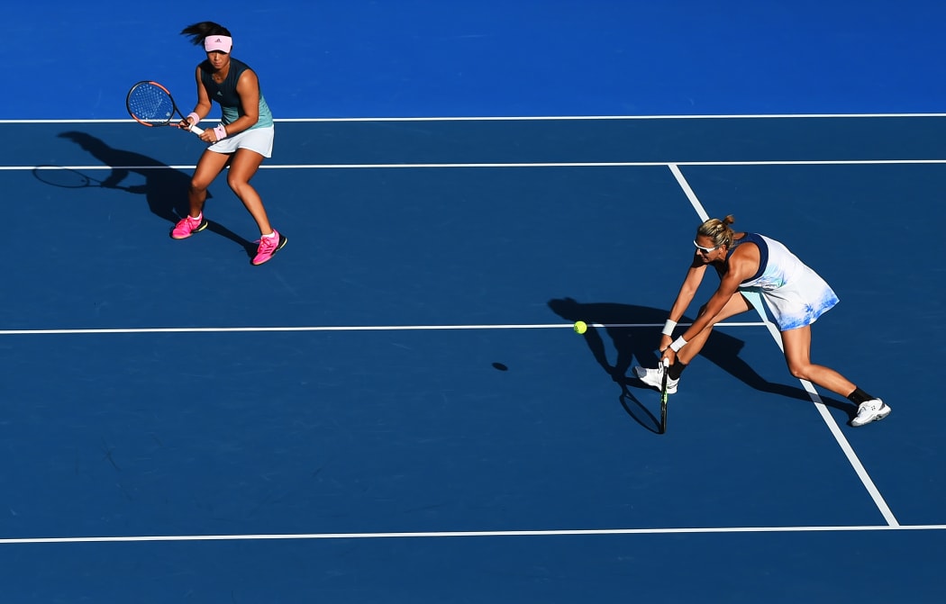 Xinyun Han (CHN) and Darija Jurak (CRO) during the ASB Classic Doubles Semi Final.