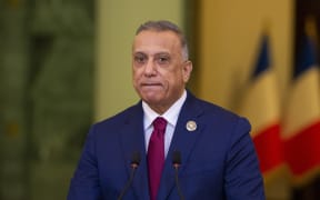 File photo taken on August 28, 2021, Iraqi Prime Minister Mustafa al-Kadhemi speaks during a joint press conference with the French President.