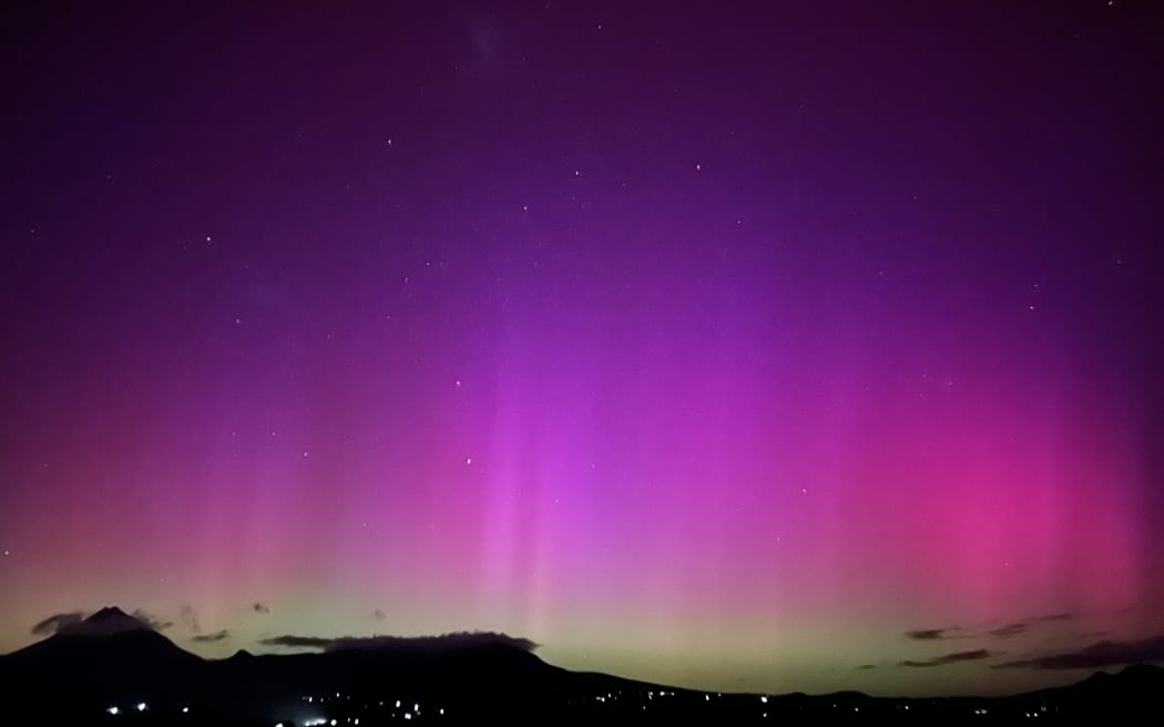 Pink skies over Taranaki on 11 May, 2024.