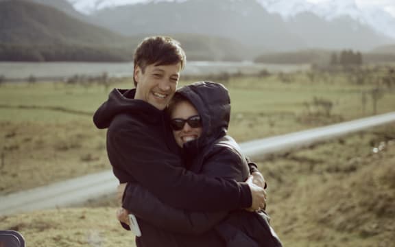 Marlon Williams and Ursula Grace Williams on set during filming of Ngā Ao E Rua - Two Worlds.