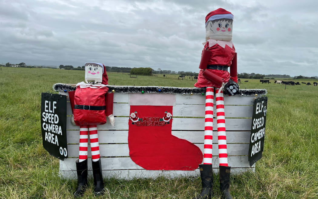 Christmas elf's are manning the speed camera.