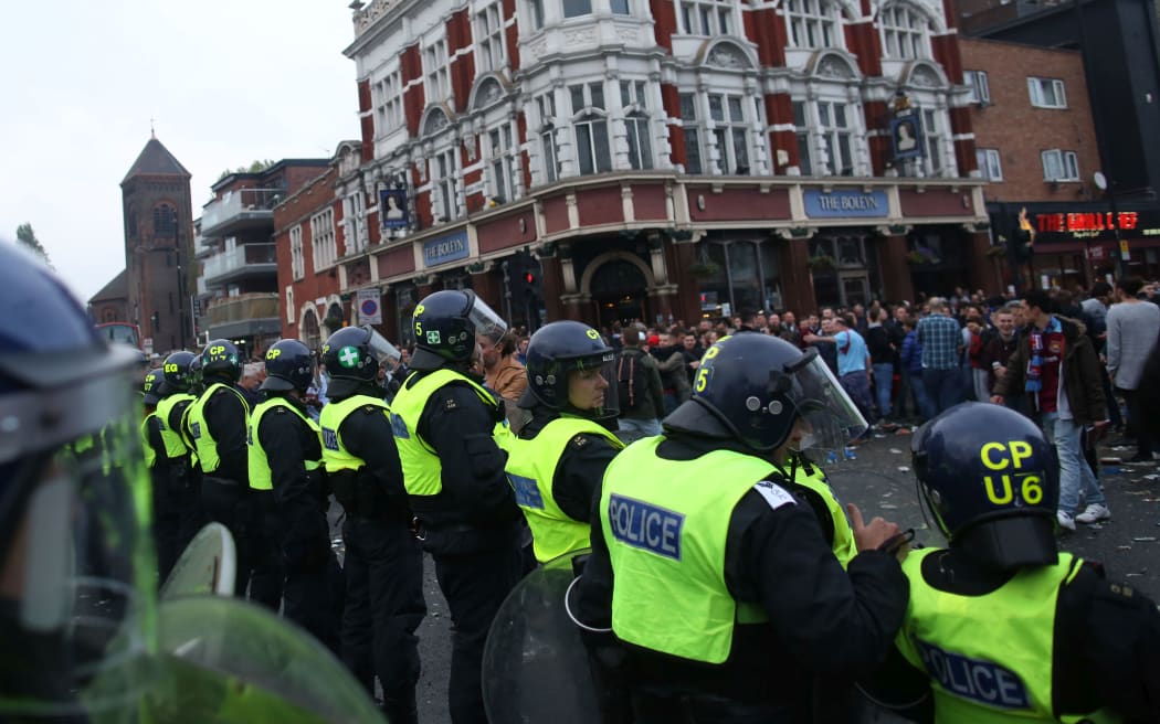 Police outside Upton Park 2016.