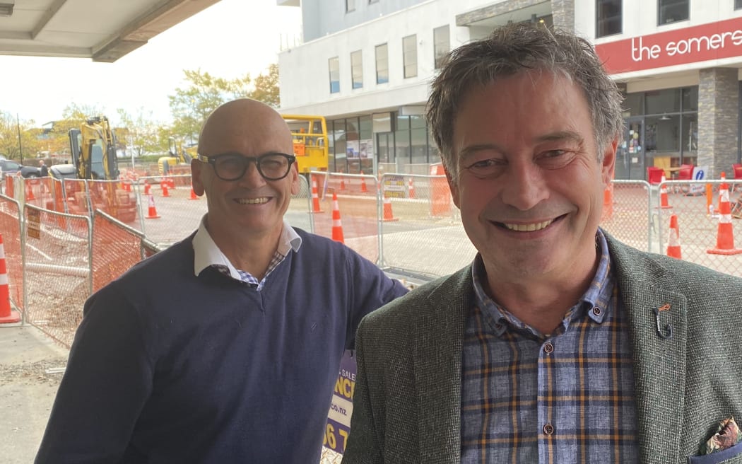 Ashburton retailers Chris Redmond, of Redmonds, left, and Richard Wilson, of Sparrows